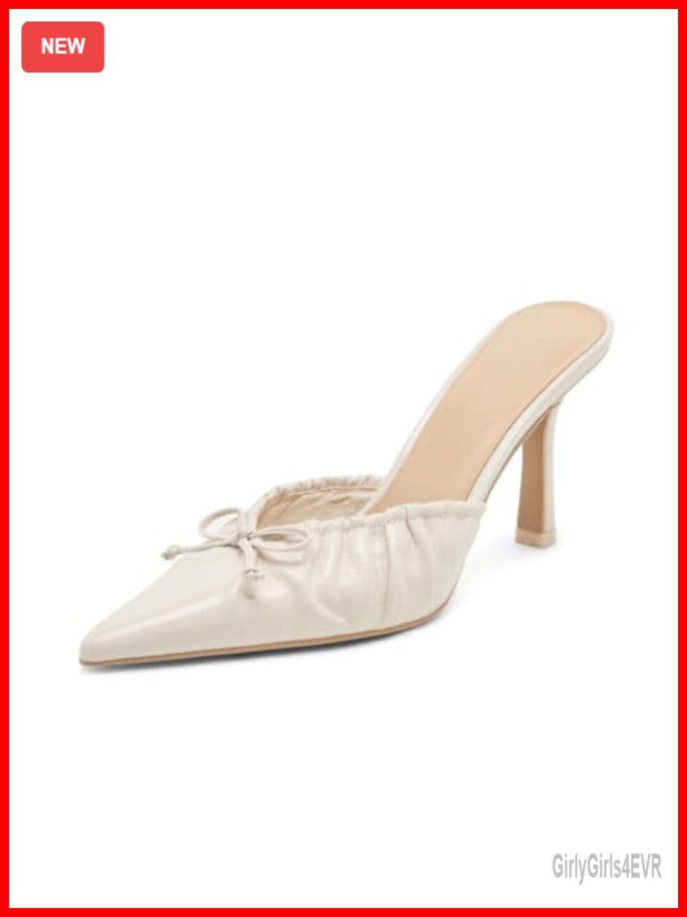 Kitten Heels Faux Leather Bow Pointed Toe Slip On Mules for Women